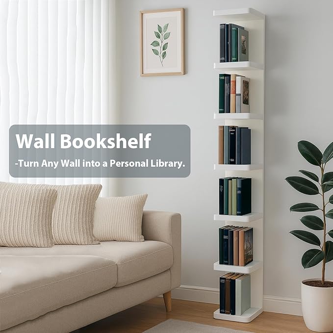 LitaEther Versatile 7 Tier Wall Shelf Unit,White Lack Wall Shelf,Display Floating Shelf with Round Edge
