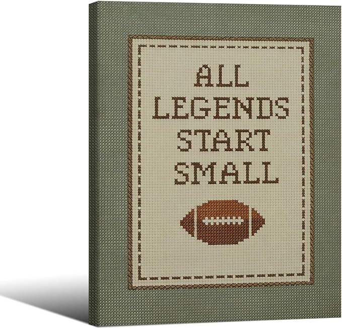Positive Affirmations Wall Art Boys Sports Football Canvas Poster All Legends Start Small Motivational Quote Prints for Nursery Room Wall Decor 08x10 inch Wood Framed