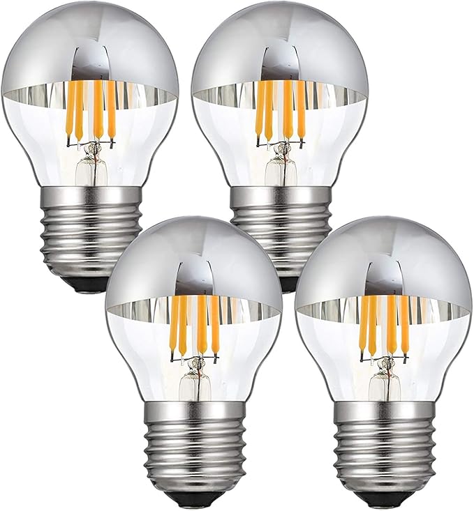 Lxcom Lighting 4W G45 Edison LED Bulb Silver Tipped Dimmable Vintage LED Filament Bulbs (4 Pack) - E26 Base G45 Antique Half Chrome, Warm White 2700K, 40W Equivalent, AC110V-130V