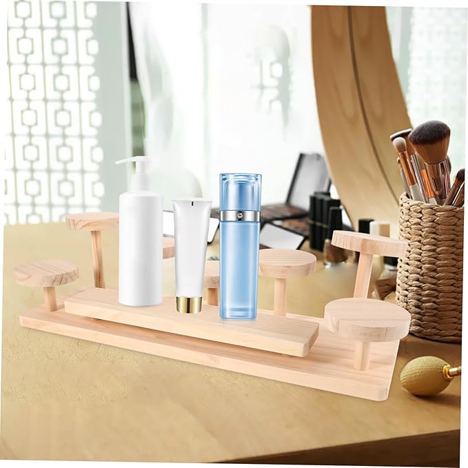 Cosmetics Display Stand Perfume Holder Organizer Wooden Shelf Makeup Holder for Vanity Clutter Desktop Riser