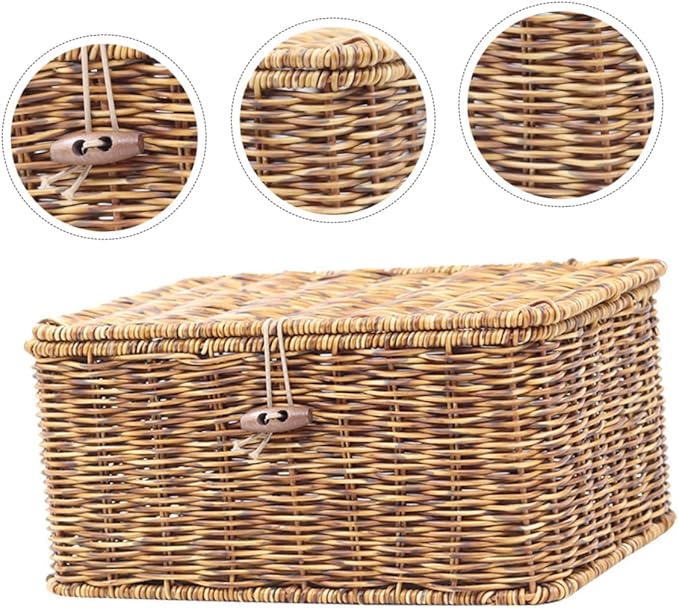 PartyKindom Cubby Storage Organizer Woven Storage Box Imitation Rattan Beauty and Makeup Organizer Decorative Desktop Box