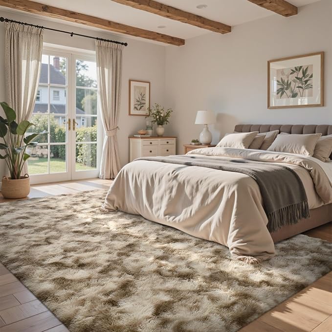 5x7 Area Rugs for Living Room, Khaki Plush Fluffy Shaggy Bedroom Rugs Non-Slip, Ultra Soft Carpet for Nursery Kids PlayRoom Dorm Office Indoor
