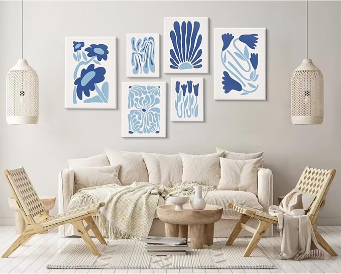 Matisse Flower Wall Art Prints Blue Abstract Wall Decor Aesthetic Matisse Canvas Wall Art Picasso Gallery Posters Matisse Preppy Pictures Flower Paintings for Bathroom 8x10 Inch Set of 6 Ready to Hang