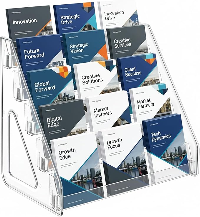 5-Tier Clear Acrylic Brochure Holder, Countertop Pamphlet Display Stand & Literature Organizer, Transparent Tiered Desk Rack for Flyers, Booklets, Greeting Cards,Easy Tool-Free Assembly
