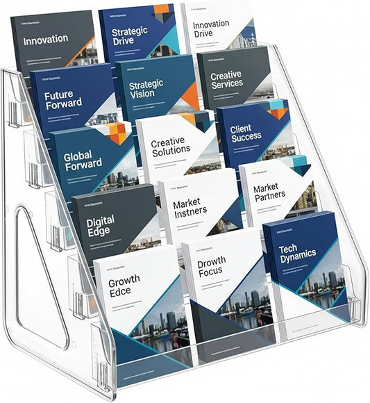 5-Tier Clear Acrylic Brochure Holder, Countertop Pamphlet Display Stand & Literature Organizer, Transparent Tiered Desk Rack for Flyers, Booklets, Greeting Cards,Easy Tool-Free Assembly