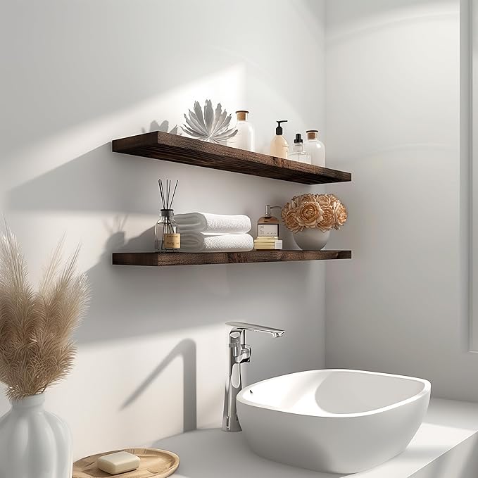 GXYAWPJ 36 Inch Floating Shelves for Wall Rustic Brown Wood Wall Shelves for Bedroom Set of 4