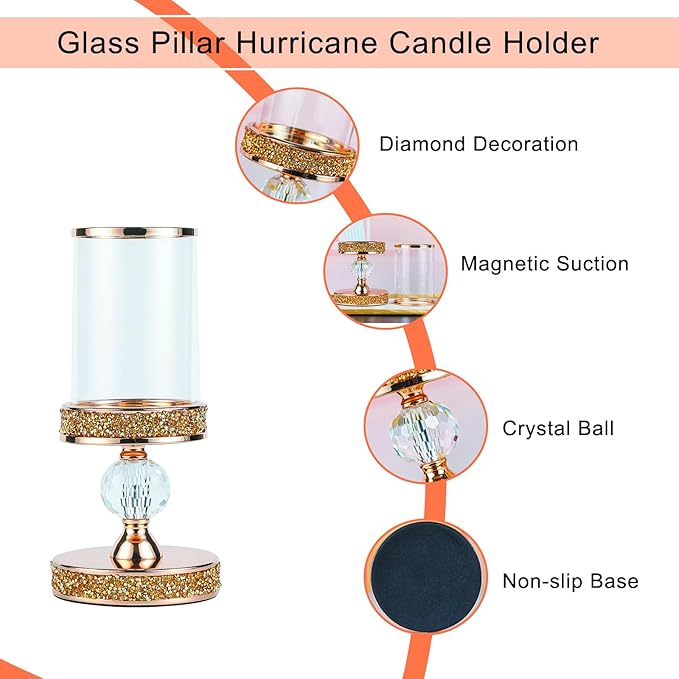 Hurricane Candle Holders for Pillar Candle, Pillar Candle Holder, Crystal Candlesticks Holder for Dining Coffee Table, Wedding,Events,Parties, Home Decor YL031SD
