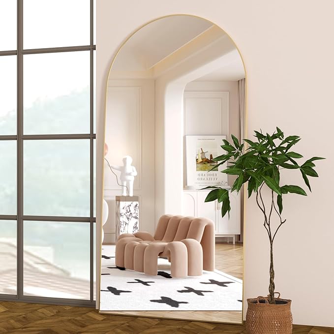 Arched Floor Mirror 76"x34" Gold Arch Full Length Mirror with Stand Large Wall Mirrors Full Body Mirror Standing Hanging or Leaning Against Wall for Bedroom Entry, Bedroom, Living Room