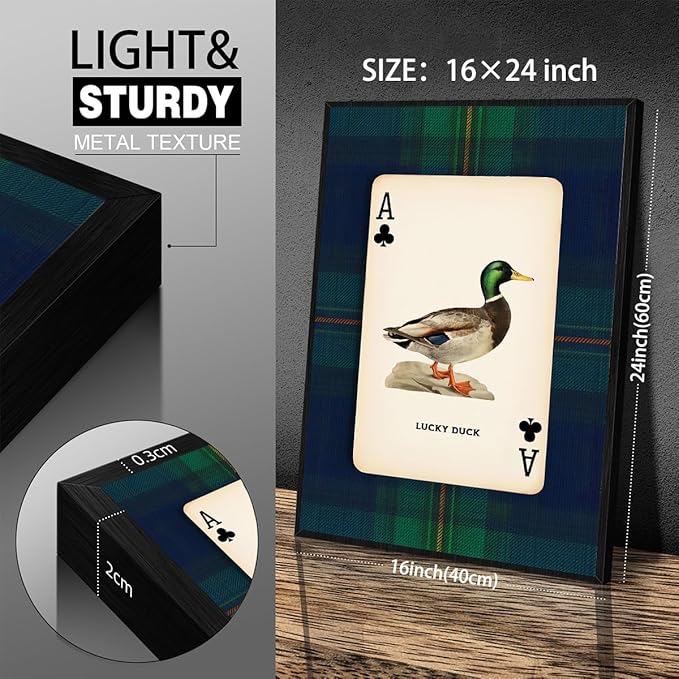 Mallard Duck Playing Card Wall Art Country Lucky Duck Animal Canvas Poster 16X24 inch Black Framed Nature Rustic Farmhouse Hunting Prints Vintage Wildlife Wall Decor