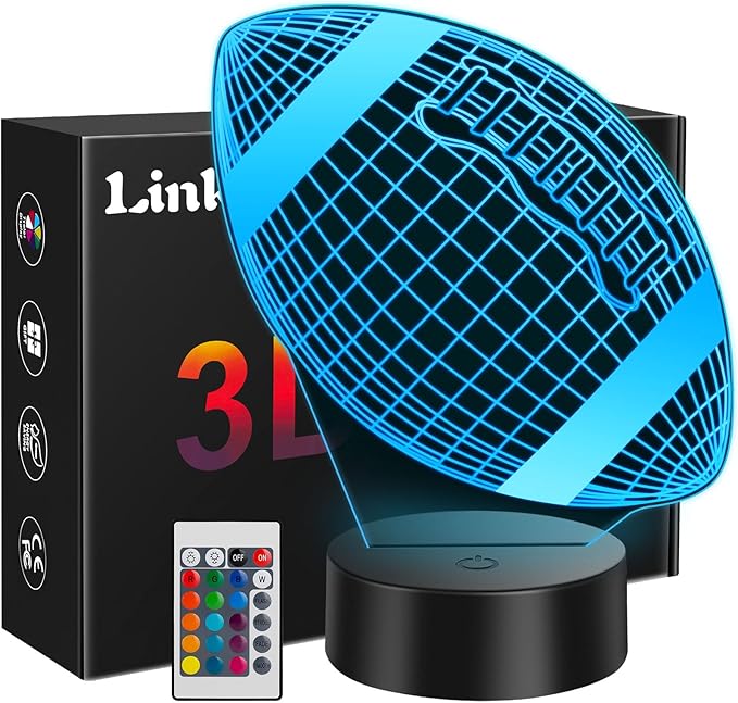 Linkax Football Gifts for Teens Boys Girls, Rugby 3D Illusion Night Light Christmas Gifts for 6 7 8 9 10 11 12 13 Year Old Birthday Presents Room Decor