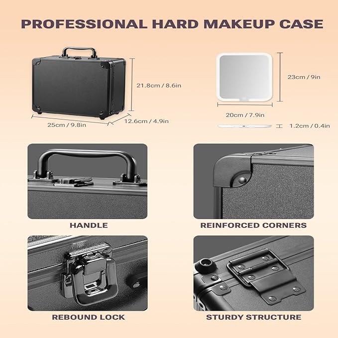 Makeup Box with Detachable Lighted Mirror, Cosmetic Organizer，travel makeup mirror