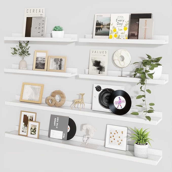 Axeman Picture Ledge Shelf, Floating Shelves for Wall Decor Storage Set of 6, 48 inch Floating Wall Mounted Shelves, Shelves with Lip for Living Room, Bedroom, Nursery, Bathroom, Kitchen, White