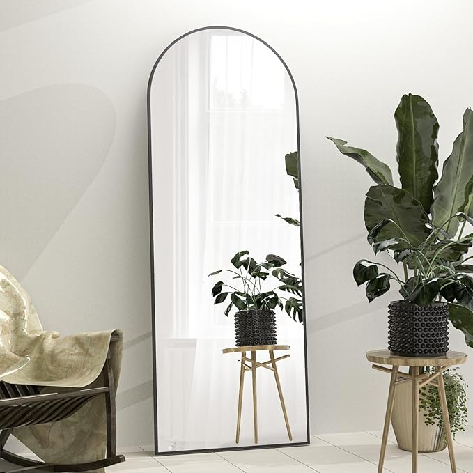 Full Length Mirror 64"x21" Arch Floor Mirror with Stand Arched Mirror Full Body Mirror Black Standing Hanging or Leaning Against Wall for Bedroom Entry, Living Room