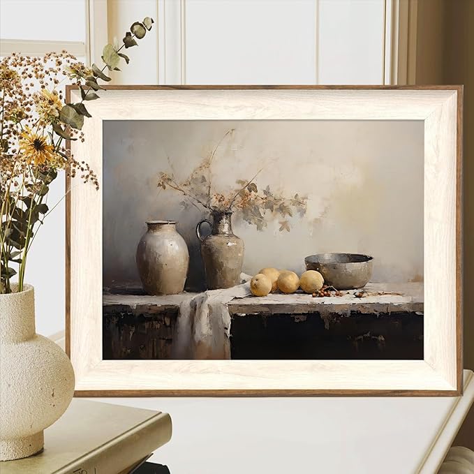 ASTRDECOR Framed Kitchen Wall Art Prints, Rustic Kitchen Farmhouse Wall Decor Living Room, Vintage Jars Still Life Oil Painting Dining Room Wall Decor, Fruits Botanical Canvas Wall Art-12''x 16''