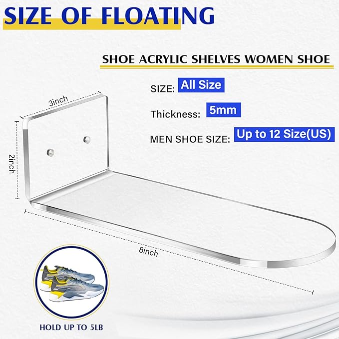 Treela 30 Pack Floating Shoe Display Shelf for Closet Acrylic Clear Shoe Wall Shelf Wall Mounted Easy to Install Sneaker Shelves for Collections, Includes Cross Screws, Expansion Tubes (Semicircle)