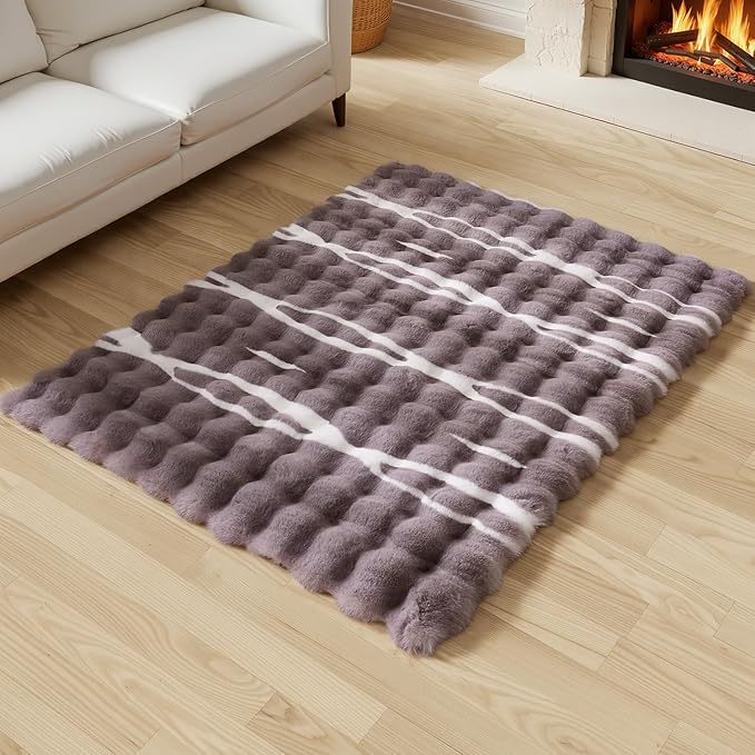 3x5-foot Synthetic Rabbit Fur Rug, Multicolor Bubble-Patterned Velour Design. Soft, Plush, Slip-Resistant, and Machine Washable. Ideal for Living Rooms and bedrooms as a Rectangular Area Rug