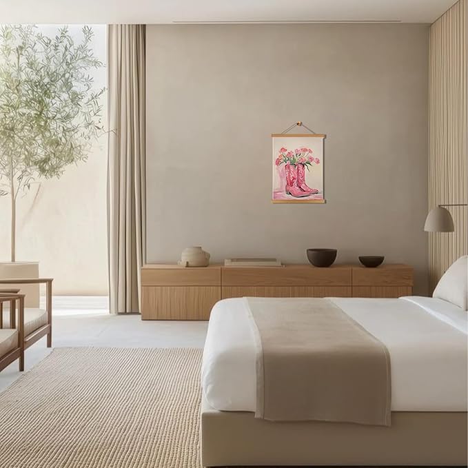 Pink Floral Cowboy Boots Wall Art, Vintage Cowboy Boots Canvas Wall Decor, Western Country Chic Home Decor, Western Aesthetic Prints Poster Trendy Preppy Girls Room Decor 12x16in Hanging Paintings