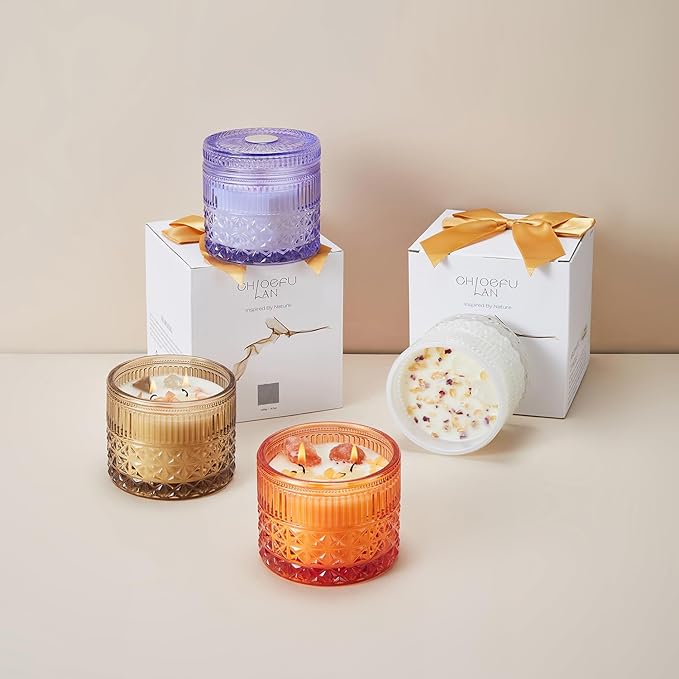 Chloefu LAN White Crystal Candle Gardenia Candles for Home Scented, Large 2-Wick Candle, Highly Scented, Gifts for Women, Anniversary Wedding, Thanksgiving, Birthday Gifts for Her Mom, 14 oz
