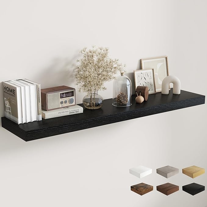 Fun Memories 12 Inch Deep Floating Shelves, 60 Inch Long Extra Large Floating Shelves for Home & Office, Wall Shelves with Invisible Bracket, Black, Set of 1