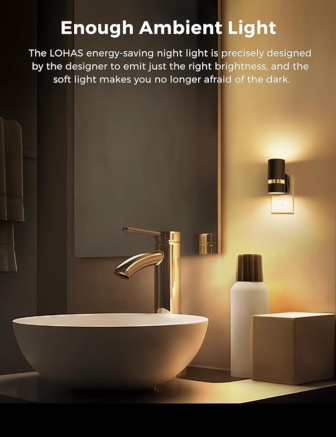L LOHAS LED Night Lights Plug into Wall, Dimmable Night Light with 0-100LM Brightness Adjustable, 3000K Soft White, Nightlight with Dusk to Dawn, 2 Pack, Ideal for Home Bathroom Decor