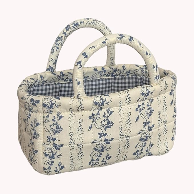 Mini Boho Fabric Storage Baskets – Decorative Small Floral Organizer Boxes with Soft Handles – Foldable Cube Bin for Diaper