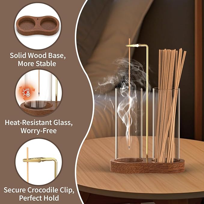 NANATI 2 in 1 Incense Holder for Sticks, Anti-Ash Incense Holder, Upside Down Incense Burner Holder with Glass Ash Catcher & Incense Storage for Yoga Spa Meditation Home Decor