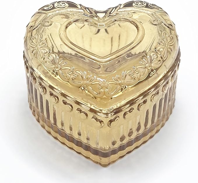 Glass Jewelry Box Heart Shape Cute Box for Storage Ring Earring Trinket Vintage Jewelry Organizer Decorative Gift for Women Girls-GRB003-Amber