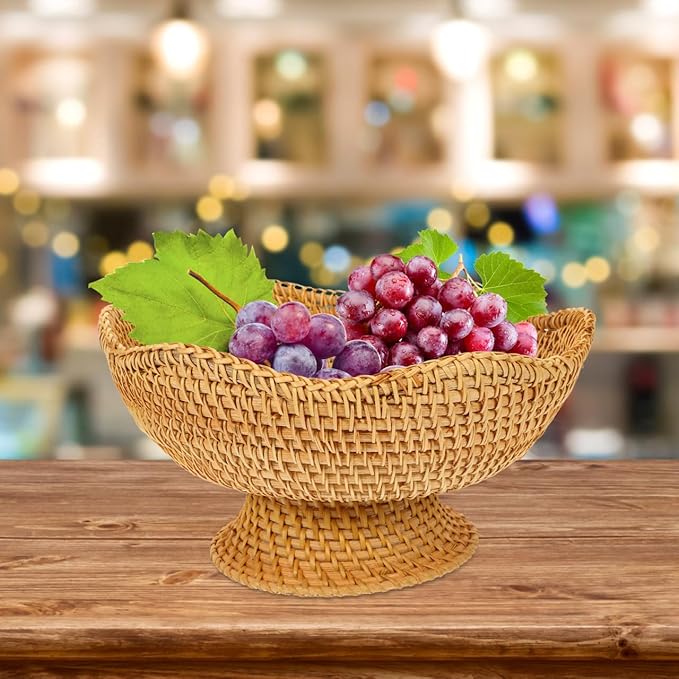 Alipis Small Round Woven Rattan Basket 9.84In Key Bowl and Fruit Tray Tabletop Organizer for Home Kitchen Entryway Storage