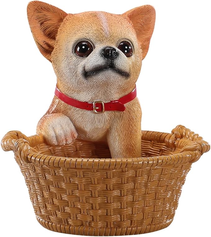 Dog Resin Storage Basket, Desktop Organizer for Remote & Keys, Cute Home Decor Tray, Ideal present for Pet Lovers.(Chihuahua Fawn)