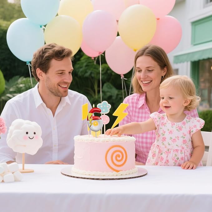 Red and White Birthday Number Candle Cartoon Style Cake Topper for Kids, Cute Decorative Numeral for Animated Theme Party & Anniversary Celebration(Pink Dot, 6)