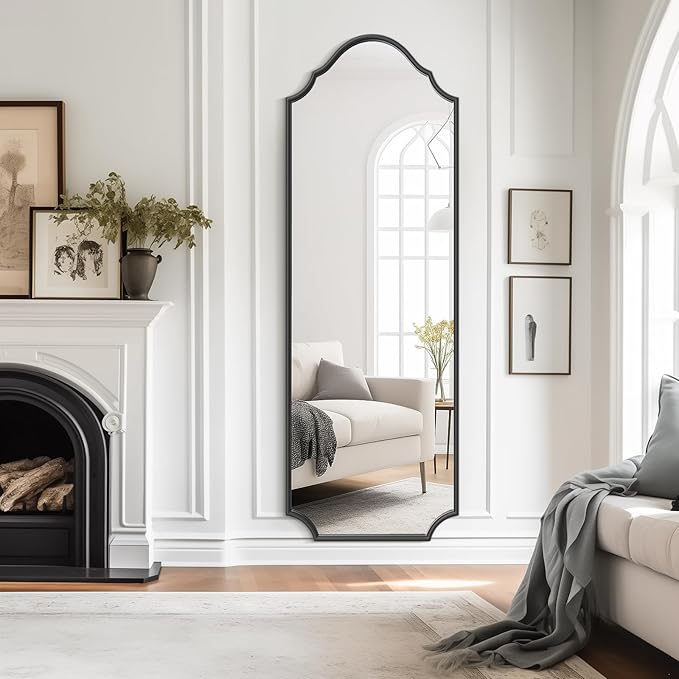 WallBeyond Arched Full Length Mirror Wall Mounted, 70"x24" Black Metal Frame Full Body Mirror for Bedroom, Living Room, Hanging or Leaning Against Wall Full Size