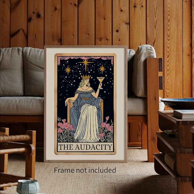 WIUHIO Fun Tarot Canvas Wall Art Feminist Aesthetic Poster Vintage Whimsical Witchy Prints Trendy Funny Quote Wall Decor for Bedroom Wall Decor 16X24 inch Unframed