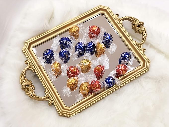 Rectangle Vintage Mirror Tray, Decorative Dresser Organizer for Perfume Makeup and Jewelry, Vanity Serving Tray for Party Gathering, 15.4 inch x 9.8 inch (Golden)