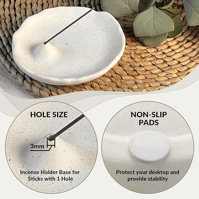 Home Ceramic incense sticks holder,Incense Holder Base for Sticks with 1 Hole (3mm),Well-designed Handmade inscents-sticks holder for Meditation Yoga Spa Room Decor,Table Decor,Gift Home Decor (White)