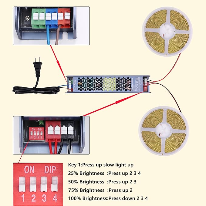 BENLUN 24V COB LED Strip Light 65.6ft (2 Rolls of 32.8ft) Kit, 4000K Natural White Cuttable 11W/M 312LEDs/M CRI 93 LED Tape Lights with Power Supply for Bedroom Kitchen Living Room Ceiling