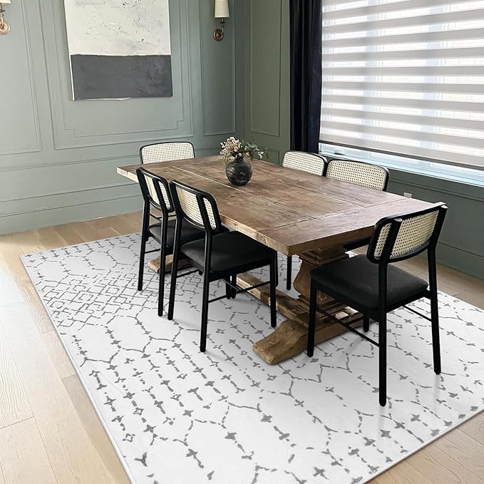 Lahome Moroccan Living Room Area Rug Washable Rugs 5x7 Non-Slip Soft Throw Rugs for Bedroom White Lightweight Large Rug, Modern Geometric Print Low-Pile Capet for Classroom Office Dining Room Hana