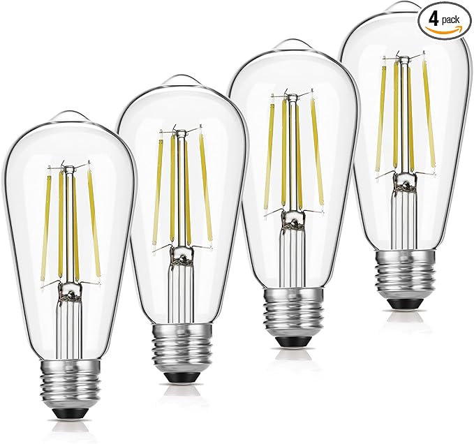 Gozelux LED Edison Bulbs, 60W Equivalent ST19, Efficient 6W LED, E26 Medium Base Light Bulbs, High Brightness 750 Lumens, 5000K Daylight, Clear, Pack of 4