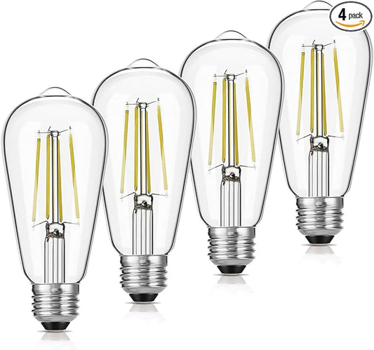 Gozelux LED Edison Bulbs, 60W Equivalent ST19, Efficient 6W LED, E26 Medium Base Light Bulbs, High Brightness 750 Lumens, 5000K Daylight, Clear, Pack of 4