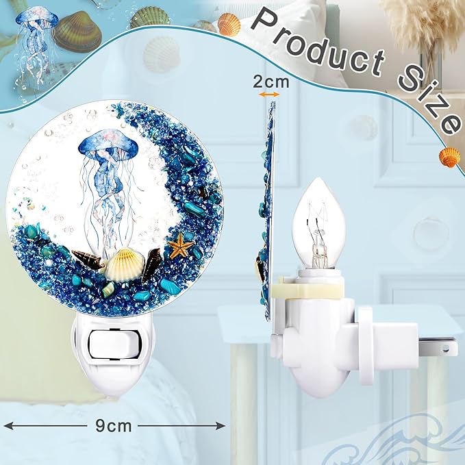 Hortsun Plug in Seashell Night Light Ocean Sea Animal Decorative Night Light Plug in Beach Lamps Vintage Ocean Lamps for Adult for Home Bedroom Living Room Bathroom Wall(Jellyfish)