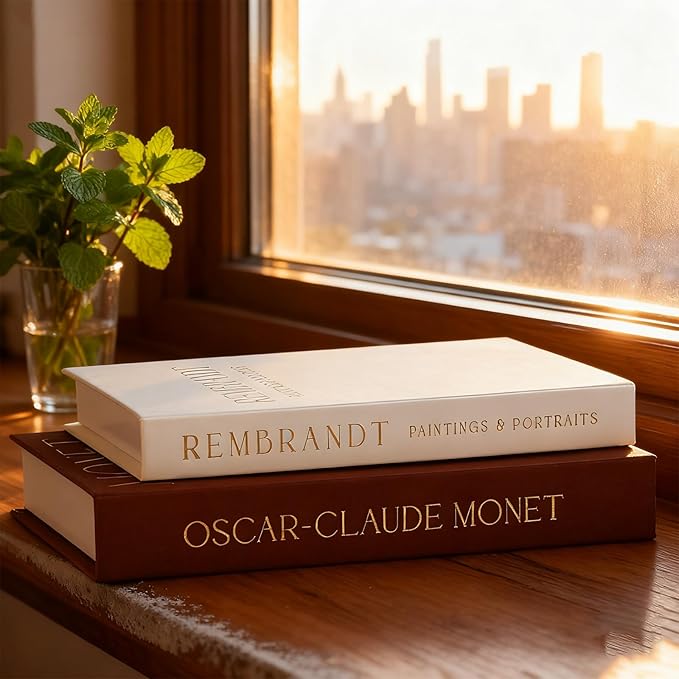 Decorative Books Set of 2, Beautiful Linen Boxes Decor Coffee Table Bookshelf or Mantle, Aesthetic Fake Books for Modern Home Decoration, Keepsake Photo Storage Box