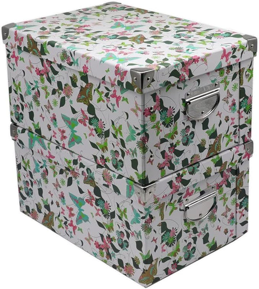 GUOZI Collapsible Storage Box, Decorative Memory box with Lid & Metal Reinforced Corners, Cardboard File Box with Handles, Organizer Gift Box for Keepsake Toy Photos Office Nursery Wardrobe Bookshelf