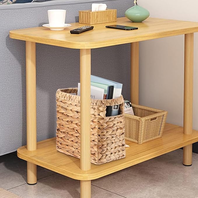 BTSKY Woven Magazine Holder, Water Hyacinth Magazine Basket, Natural Narrow Storage Basket Bin for Books & Files, Magazine Rack with Built-in-Handle for Home, Office & Desk - 11.4x5.9x10.6 Inch