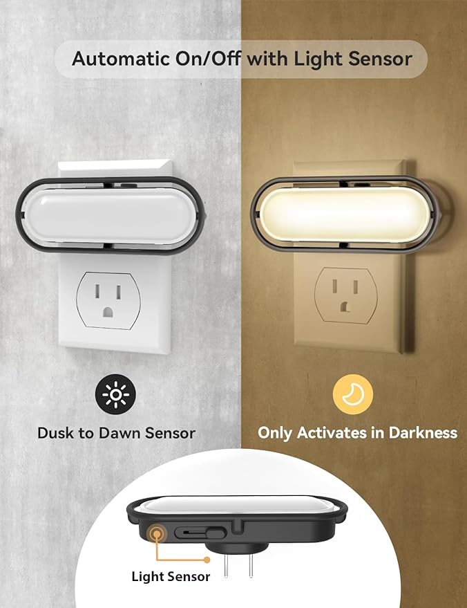 Night Light Plug in, Vintage Night Light Dusk to Dawn Sensor[2 Pack], Adjustable Brightness 0-100LM, Soft White 3000K, Farmhouse Rustic Home Decor Nightlight for Hallway Bedroom Stairway Kids