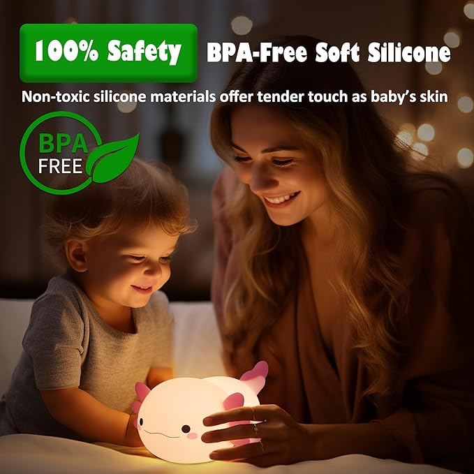 OkiyiD Axolotl Gifts, Cute Axolotl Night Light for Kids, Animal Silicone Nursery Night Lamp, Cute Room Decor Night Light for Kids Girls Boys Birthday Christmas Gifts