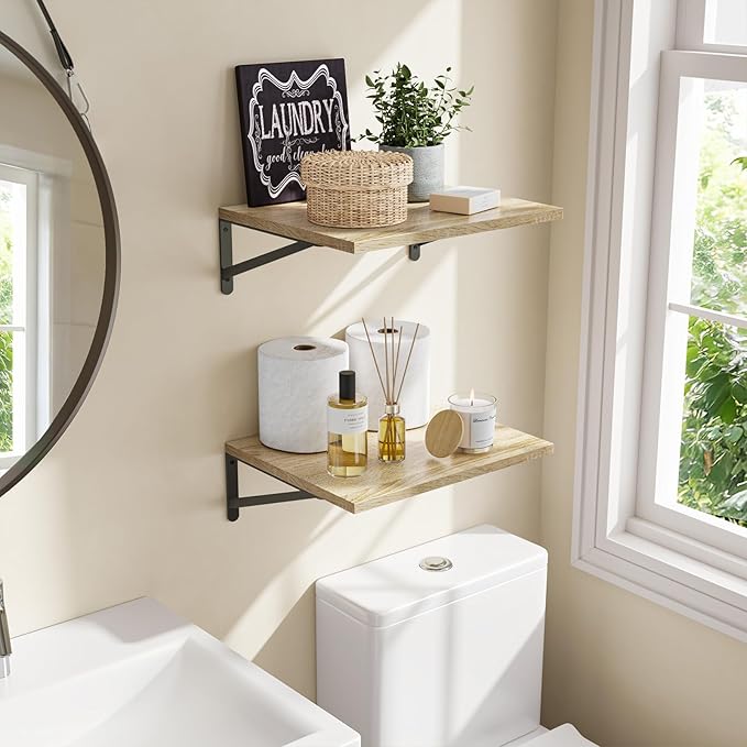 Fixwal Deep Floating Shelves for Wall, 15.7in X 11.8in X 0.6in Wide Rustic Brown Shelves for Bedroom, Large Wall Shelf for Living Room, Kitchen, Bathroom, Laundry Room and Decor Storage (Set of 2)