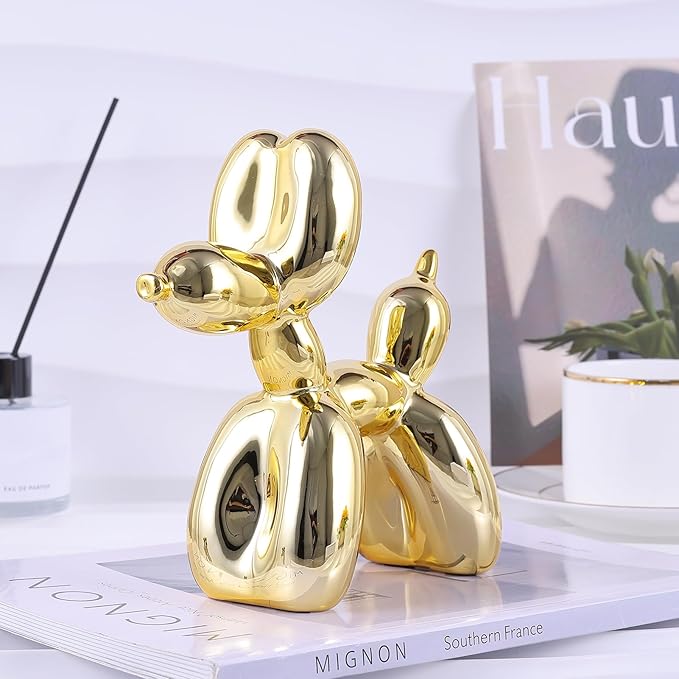 Balloon Dog Sculpture Modern Home Decor Collectible Figurines Funky Statues for Bedroom Trendy Animal Decor for Coffee Table Living Room Decor, 11.8 * 11.8 * 4.7inch, Gold