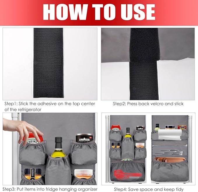 Mini Fridge Organizer Dorm Essentials - Over the Fridge Caddy Organizer, Dorm Room Storage, Mini Refrigerator Dust Cover Top with 12 Extra Large Fabric Pockets for Office Kitchen Home School, Grey