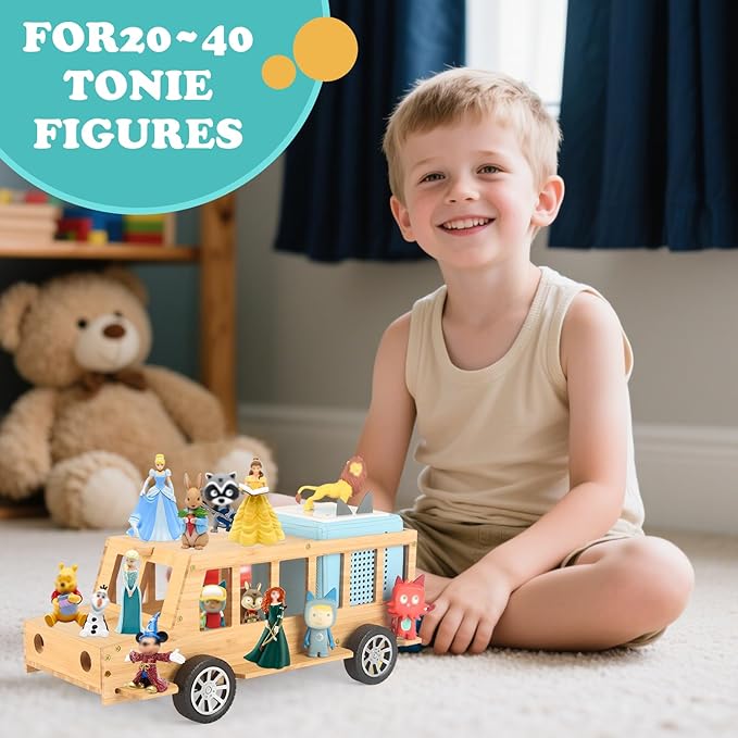 Bus for TonieBox 1/2Shelf Storage Holder for Tonies Figures, Car Organizer for Tony Box Display for 35 Tonie Characters(with 35Pcs DIY Magnetic Adhesive Metal Plate) for Children
