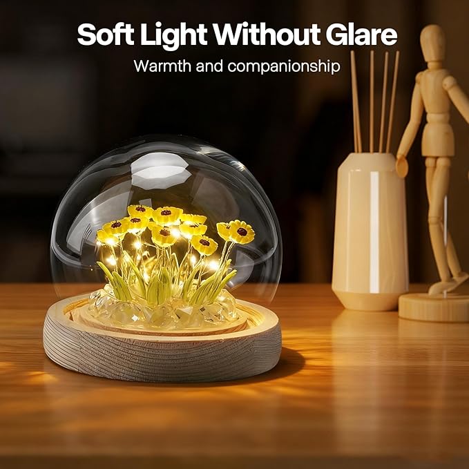 ONXE Sunflowers Flower Lamp,Sunflowers Night Light,Birthday Mothers Day Gifts for Girlfriend Mom Women Her Wife Sister Girls Grandma,Artificial Flower Table Lamp in Glass Dome (Battery Powered)