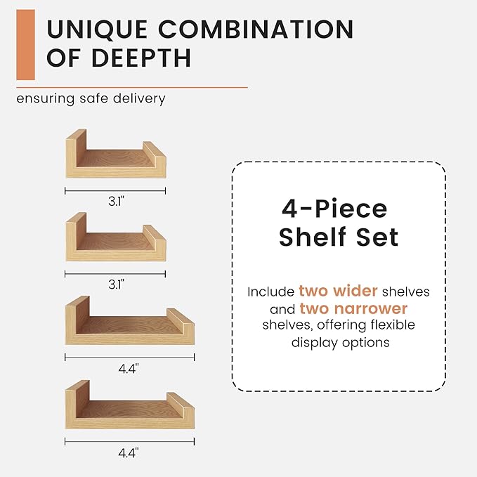 FLYJOE Floating Picture Ledge Shelves for Wall Set of 4, 36 Inch Wall Shelves with Lip Long Large Nursery Book Shelf for Toys Storage Kids Bookshelf Wall Mounted Living Room Bedroom Decor Frames
